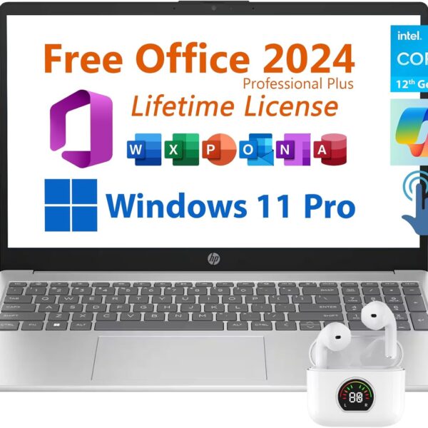 HP 15.6" Business Laptop, Free Microsoft Office 2024 Lifetime License, Copilot AI Chat, HD Touchscreen Display, Intel 6-Core i3-1215U 4.4 GHz, 16GB RAM, 1TB SSD, Long Battery Life, Windows 11 Pro