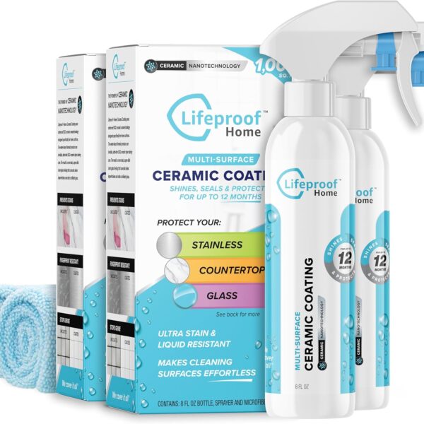 Lifeproof 2-Pack Ceramic Coating Spray Kit - Shine, Seal & Protect Kitchen & Bath Surfaces, Repels Stains & Grime