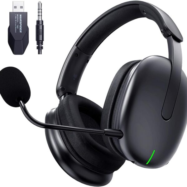TA82 Wireless Gaming Headset for PS5 PS4 PC Mac Switch, 2.4GHz USB Gamer Headphones with Noise Isolating Microphone, 7.1 Surround Sound - Black