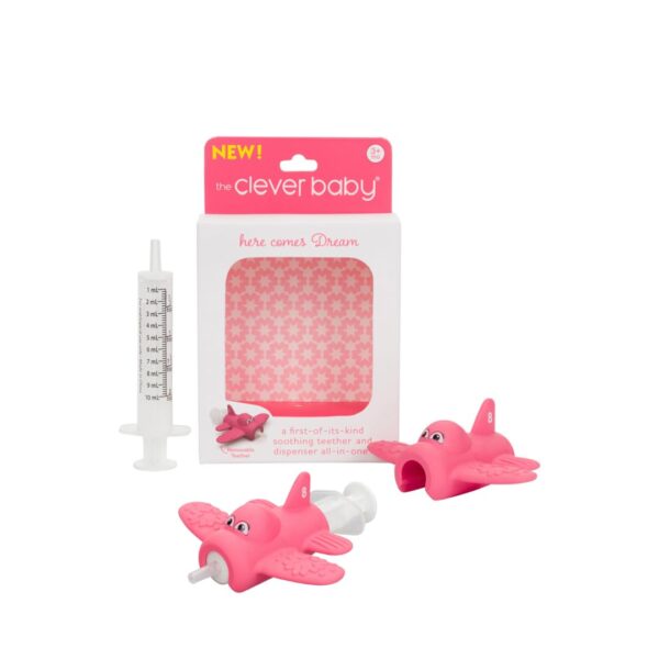 Teether & Dispenser Duos by The Clever Baby - Makes Giving Baby Medicine Easier - Teether is Easy to Hold & Provides Soothing Relief to Back Teeth - BPA Free (Dream by The Clever Baby (Pink))