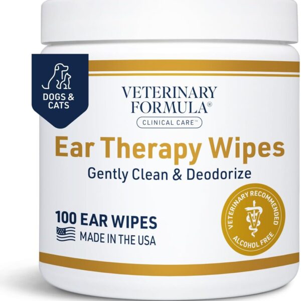 Veterinary Formula Clinical Care Ear Therapy Wipes, 100ct – Cat and Dog Ear Cleaner – Help Relieve Itchy Ears Quickly & Effectively Remove Dirt, Debris, and Foul Odor
